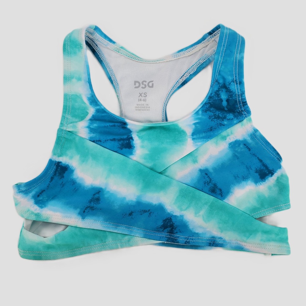DSG Girls XS 4-6 La Cross Swimsuit Top Tie Dye UPF 50 Cross Front‎ Racerback